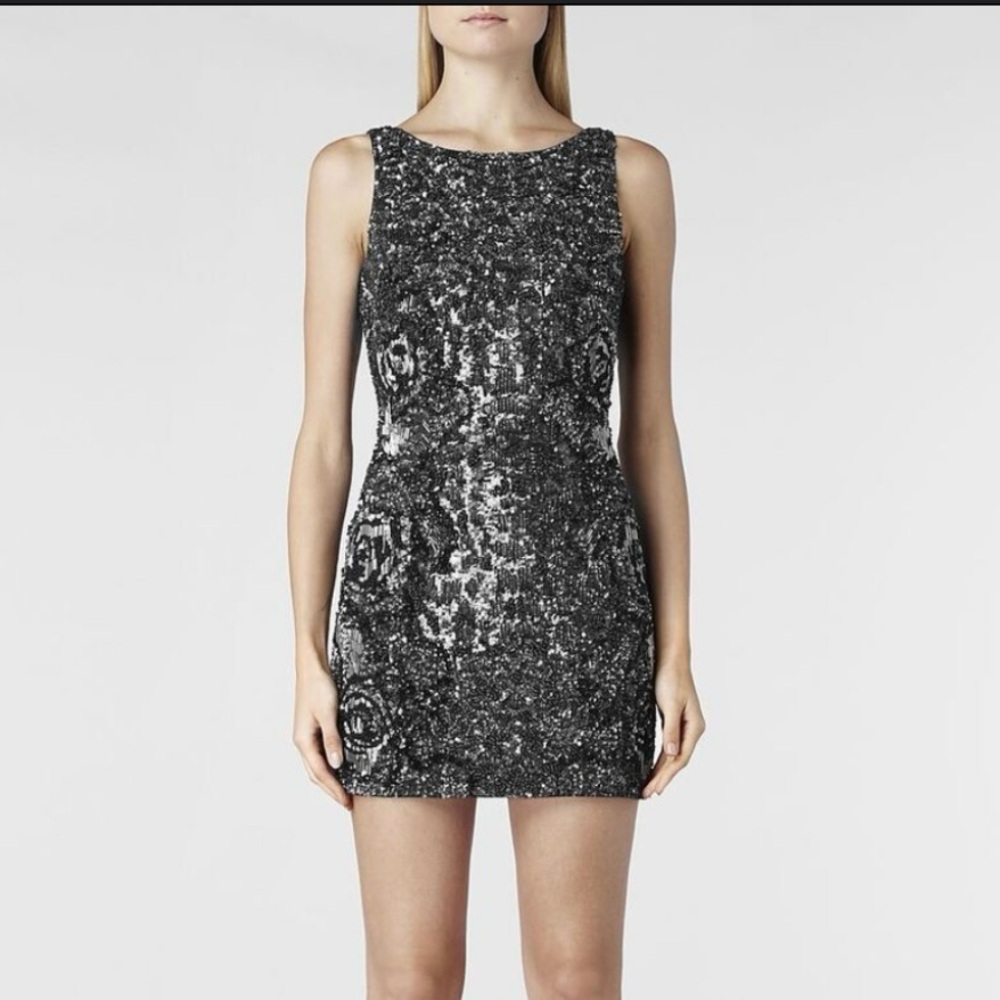 ALL SAINTS Hand Embellished Sequin Sheath Mini Dress